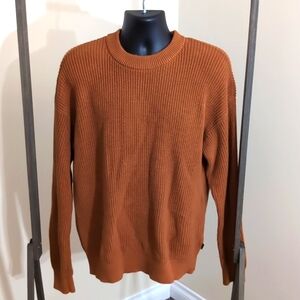Jack and Jones|Burnt Orange Knit Textured Stripes Long Sleeve Crew Neck Sweater